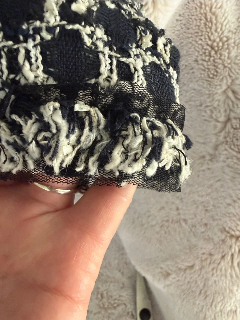 Carolina Herrera Navy and White/Cream Bouclé Cropped Jacket with 3/4 sleeves